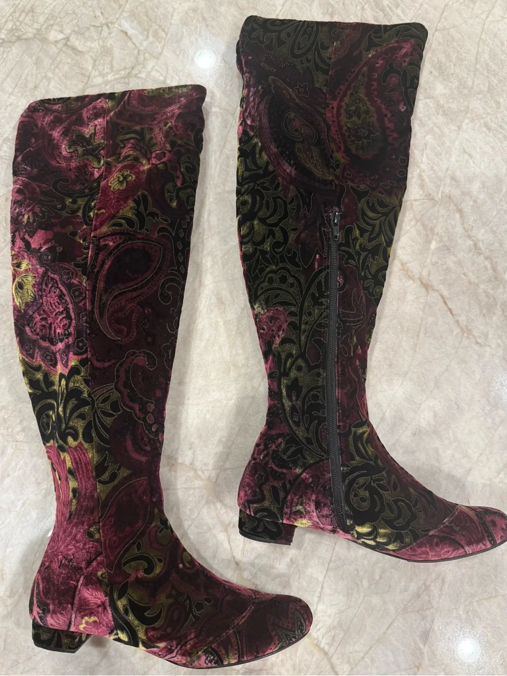 Born Velvet Paisley Over-the-Knee Boots - Pink and Black
